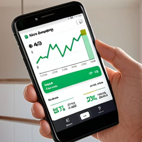 Home 4 **A user-friendly interface of a savings automation app on a smartphone. The app displays clear charts showing progress towards a financial goal (e.g., buying a house). The background is a modern, minimalist home.**